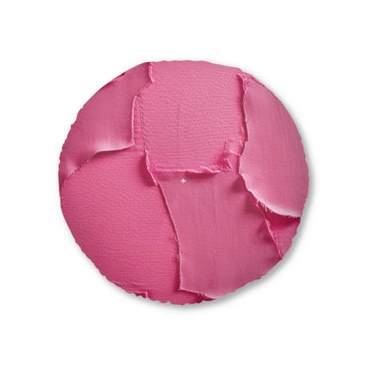 Distressed Neon Pink: Edgy, Ripped Denim-Inspired Doll Fabric - Tufted Floor Pillow, Round