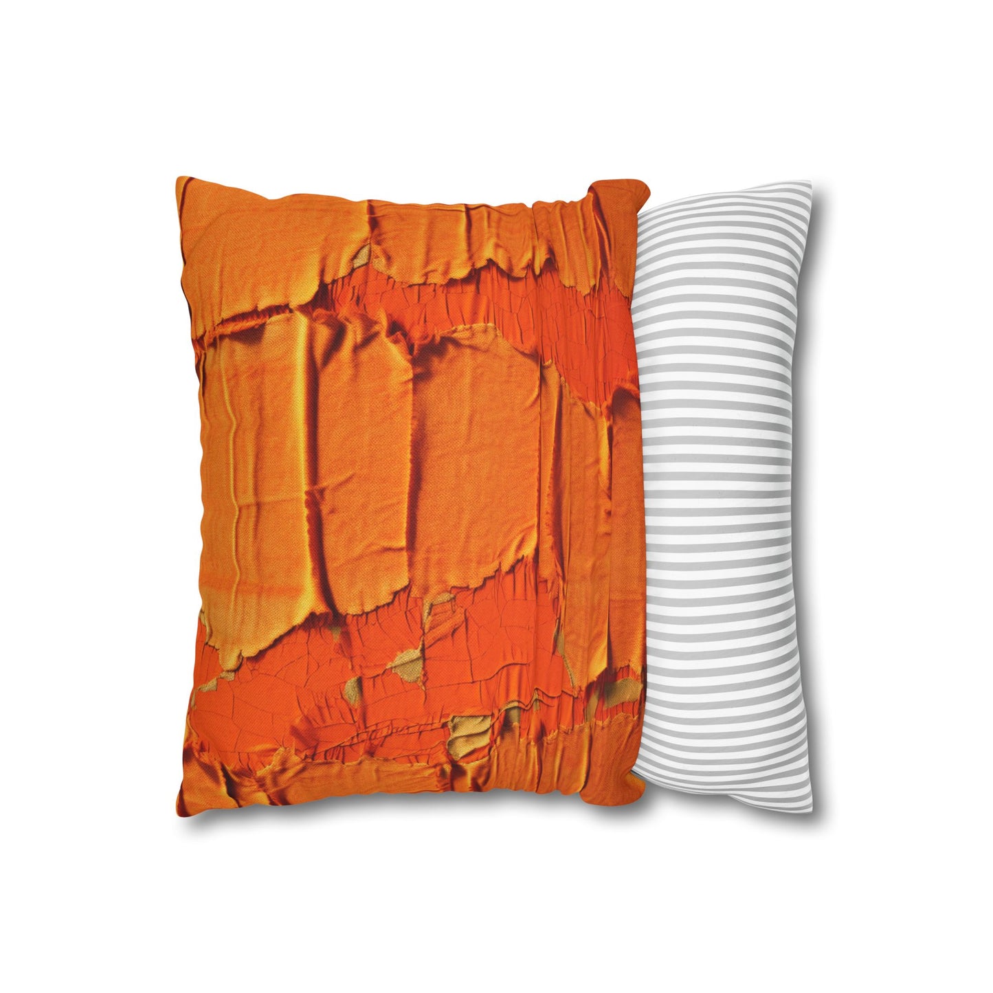 Fiery Citrus Orange: Edgy Distressed, Denim-Inspired Fabric - Spun Polyester Square Pillow Case