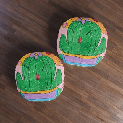 Desert Cactus Sumo Wrestler Graphic Tufted Floor Pillow, Round