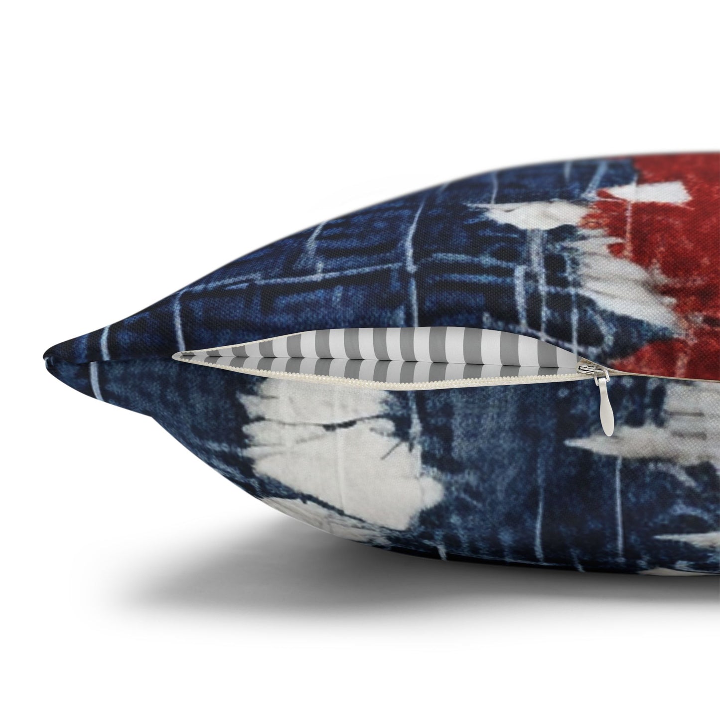 Patriotic Red, White & Blue: Distressed Denim-Style, Torn Fabric - Spun Polyester Square Pillow Case