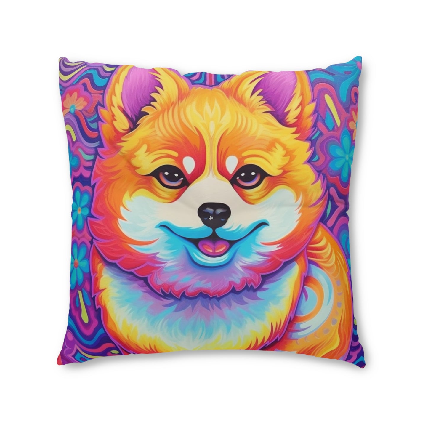 Bright Shiba Inu & Corgi Design - Unique, Vibrant & Eye-Catching - Tufted Floor Pillow, Square