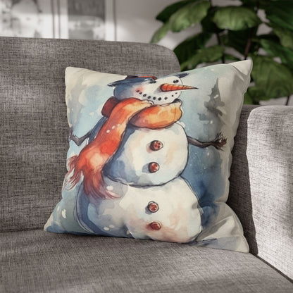 Frosty Winter Snowman - Spun Polyester Square Pillow Case