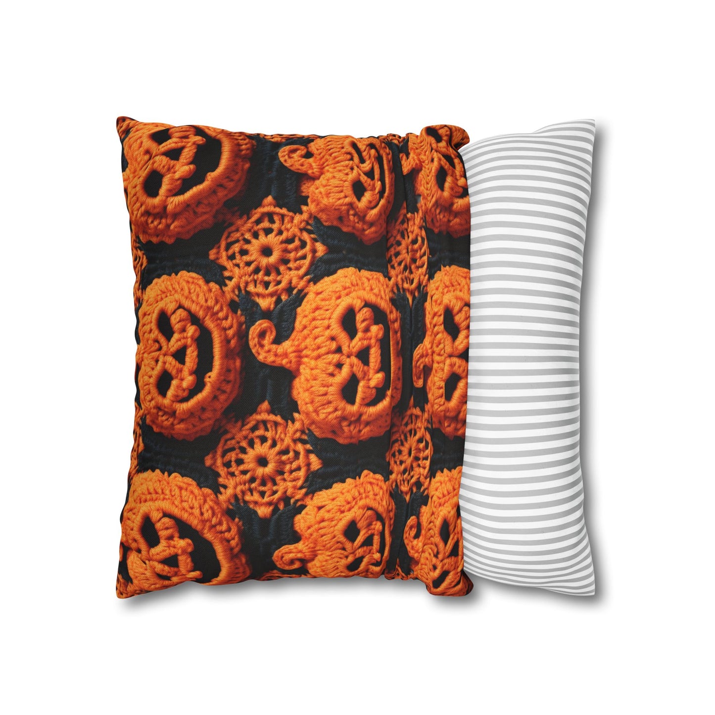 Halloween Crochet Pumpkin Scary Horror Festive Holiday Pattern - Spun Polyester Square Pillow Case