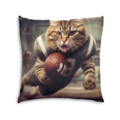 Football Field Felines: Kitty Cats in Sport Tackling Scoring Game Position - Tufted Floor Pillow, Square