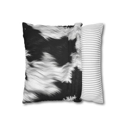 Cowhide on Hair Leather - Black and White - Designer Style - Spun Polyester Square Pillow Case