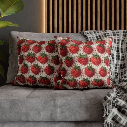 Strawberry Traditional Japanese, Crochet Craft, Fruit Design, Red Berry Pattern - Spun Polyester Square Pillow Case