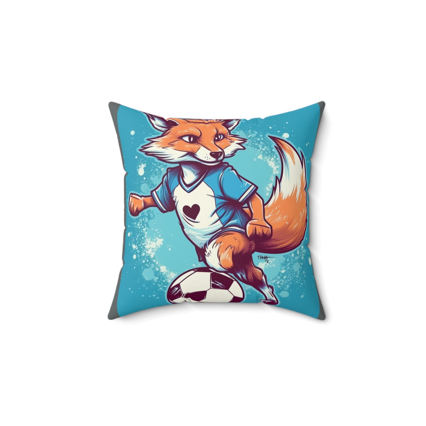 Fox Soccer Sport Athlete Cute Furry Animal Spun Polyester Square Pillow