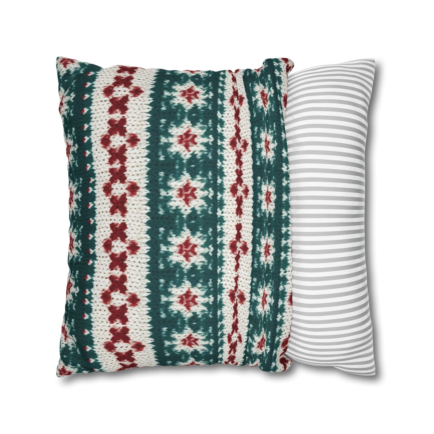 Christmas Knit Crochet Holiday, Festive Yuletide Pattern, Winter Season - Spun Polyester Square Pillow Case