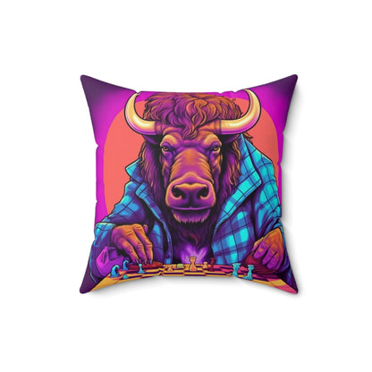 American Bison Buffalo Chess Game Grand Master Spun Polyester Square Pillow