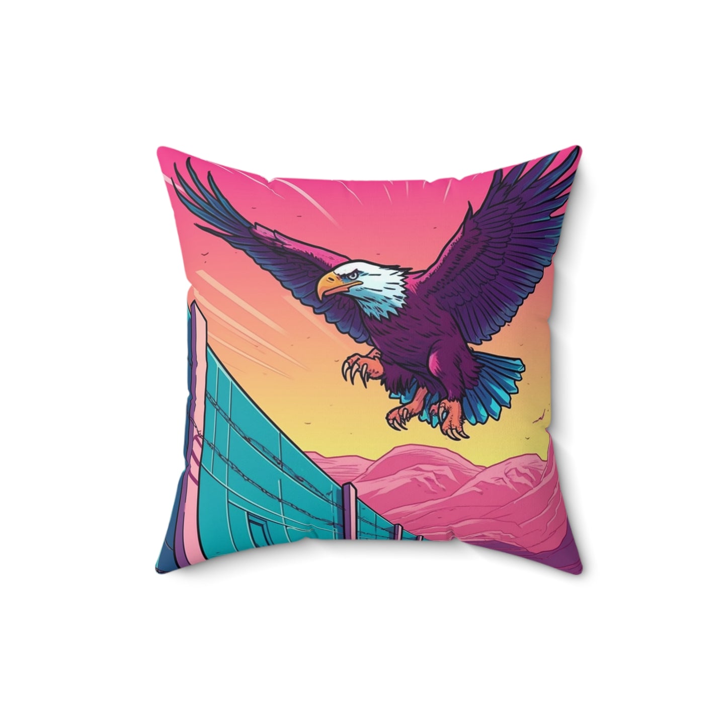 American Bald Eagle Border Build Fly Wall Graphic Spun Polyester Square Pillow