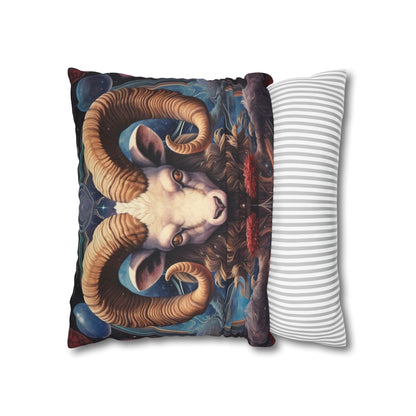 Aries Zodiac Ram - Vibrant Astrological Sign Cosmic Space Symbol - Spun Polyester Square Pillow Case