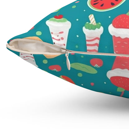 Quirky Summer Food Watermelon Ice Cream Cocktail Pattern Spun Polyester Square Pillow