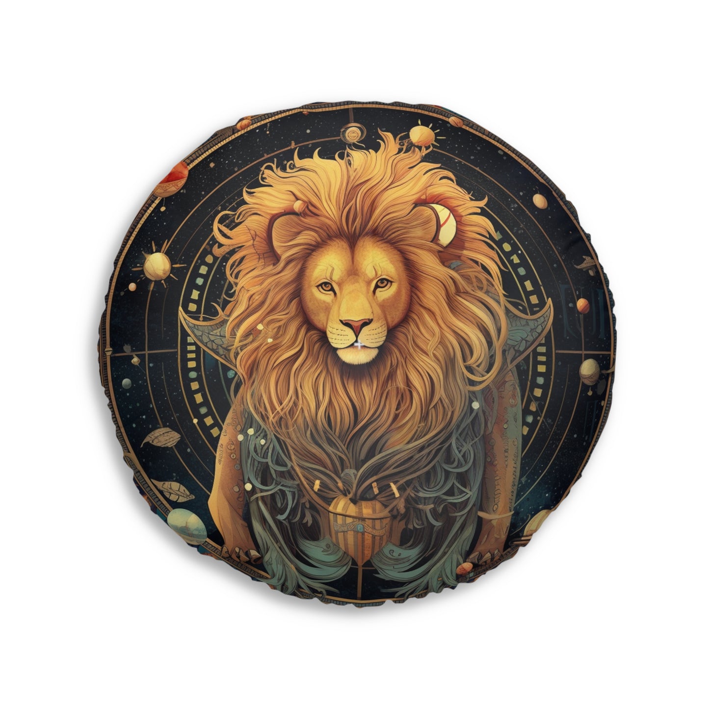 Astrological Leo Sign - Vibrant Cosmic Zodiac Astrology - Tufted Floor Pillow, Round