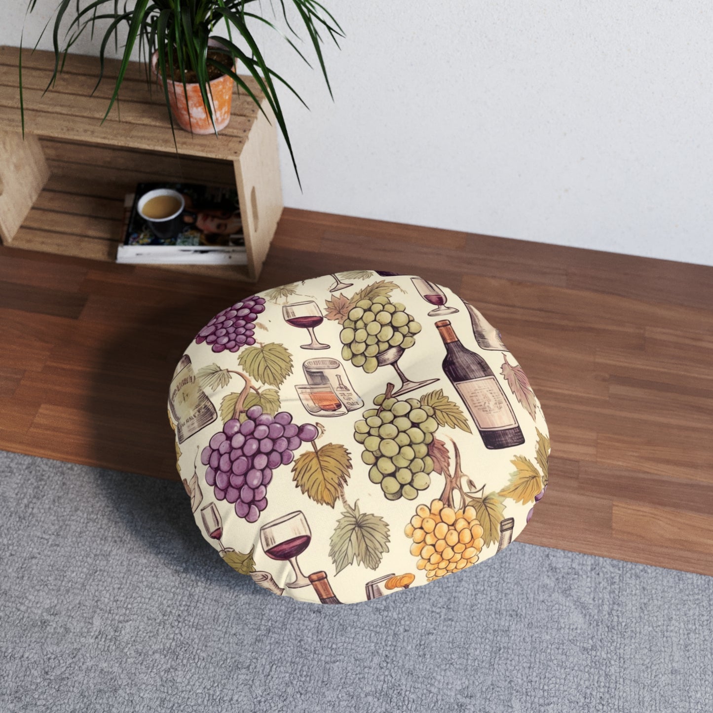 Wine Lovers Theme: Varieties of Wine, Grapes & Vineyards Design Tufted Floor Pillow, Round