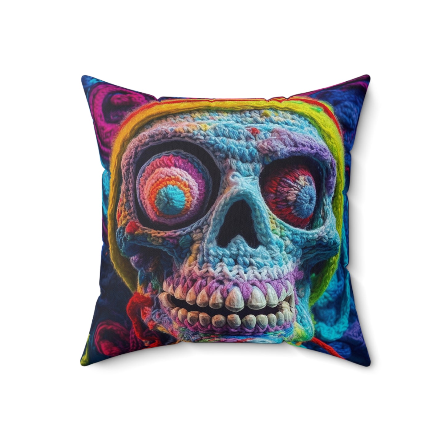 Crochet Skull Halloween Scary Horror Design - Spun Polyester Square Pillow