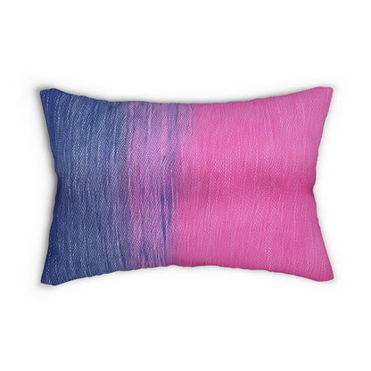 Dual Delight: Half-and-Half Pink & Blue Denim Daydream - Spun Polyester Lumbar Pillow