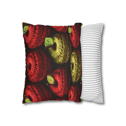 Crochet Apple Amigurumi - Big American Red Apples - Healthy Fruit Snack Design - Spun Polyester Square Pillow Case