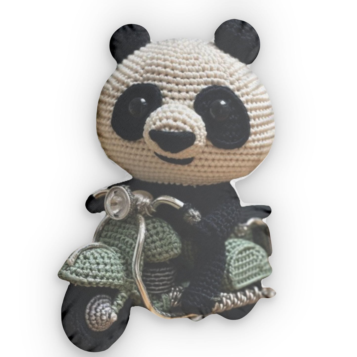 Giant Panda Riding Motorcycle, Shaped Pillow, Crochet Plush Gift