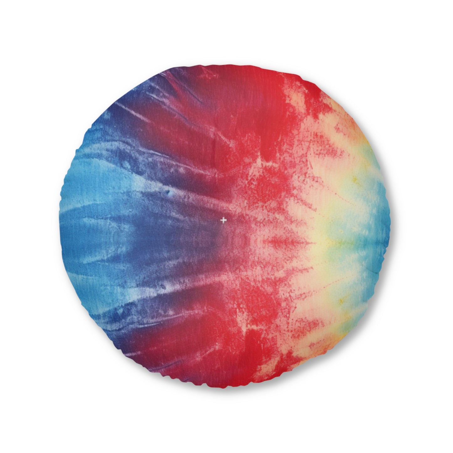 Rainbow Tie-Dye Denim: Vibrant Multi-Color, Fabric Design Spectacle - Tufted Floor Pillow, Round