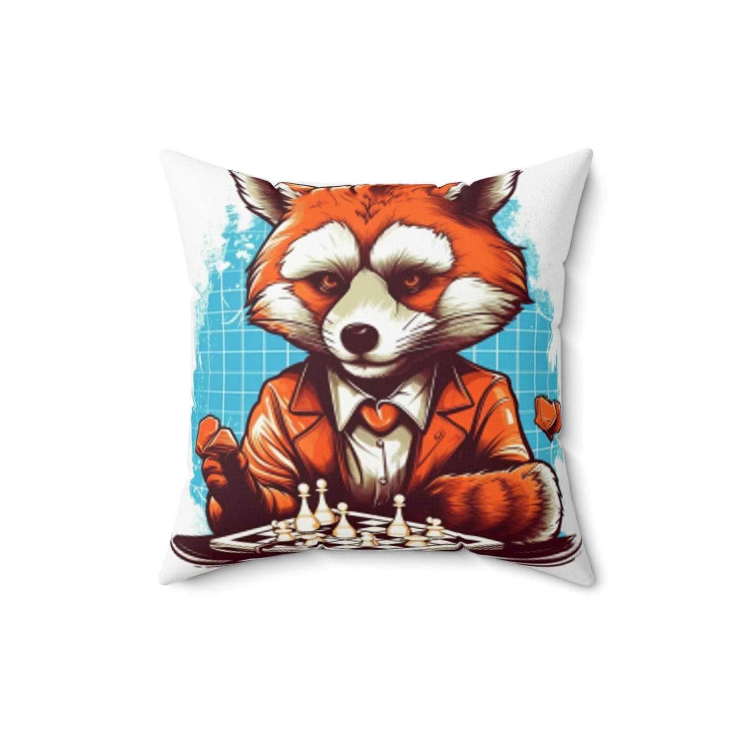 Red Panda Chess Player Strategy Game Graphic Spun Polyester Square Pillow