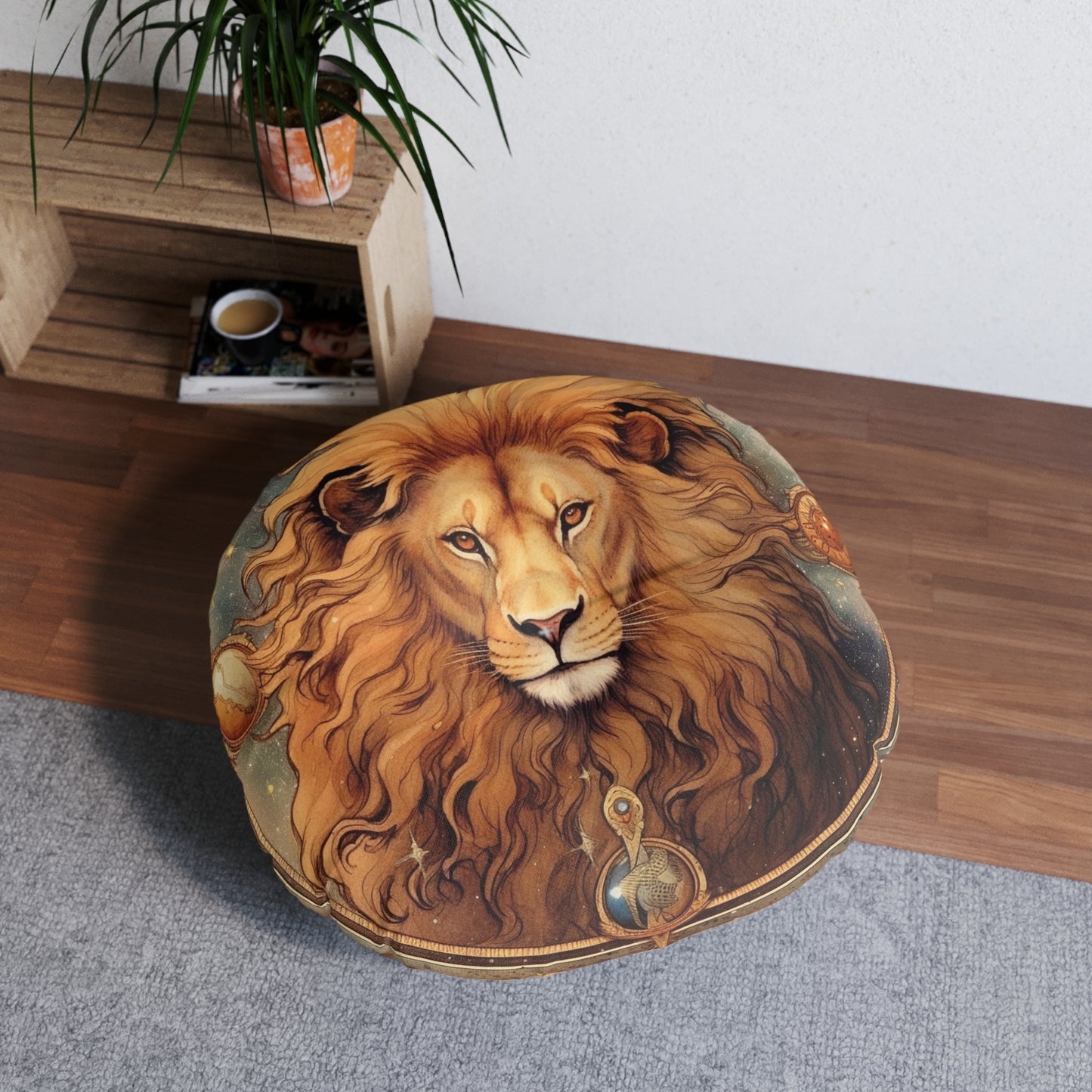 Astrological Leo Sign Vibrant Celestial Cosmic Zodiac - Tufted Floor Pillow, Round