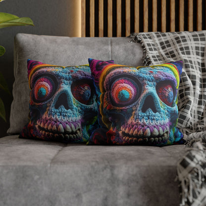 Crochet Skull Halloween Scary Horror Design - Spun Polyester Square Pillow Case