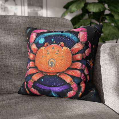 Rainbow Celestial Crab - Vibrant Cancer Zodiac Sign Art - Spun Polyester Square Pillow Case