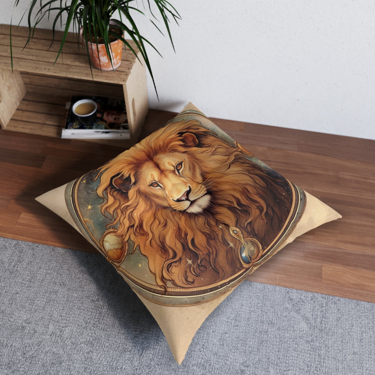 Astrological Leo Sign Vibrant Celestial Cosmic Zodiac - Tufted Floor Pillow, Square