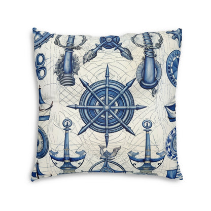 Nautical Theme Art - Anchors, Ropes, Compass Tufted Floor Pillow, Square