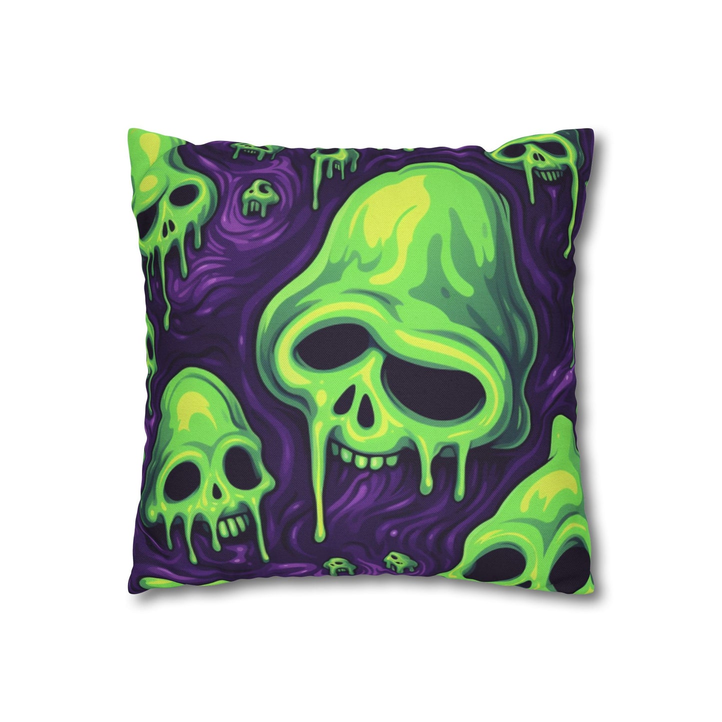 Halloween Slime Skull Green Skeletons Scary Horror Pattern - Spun Polyester Square Pillow Case