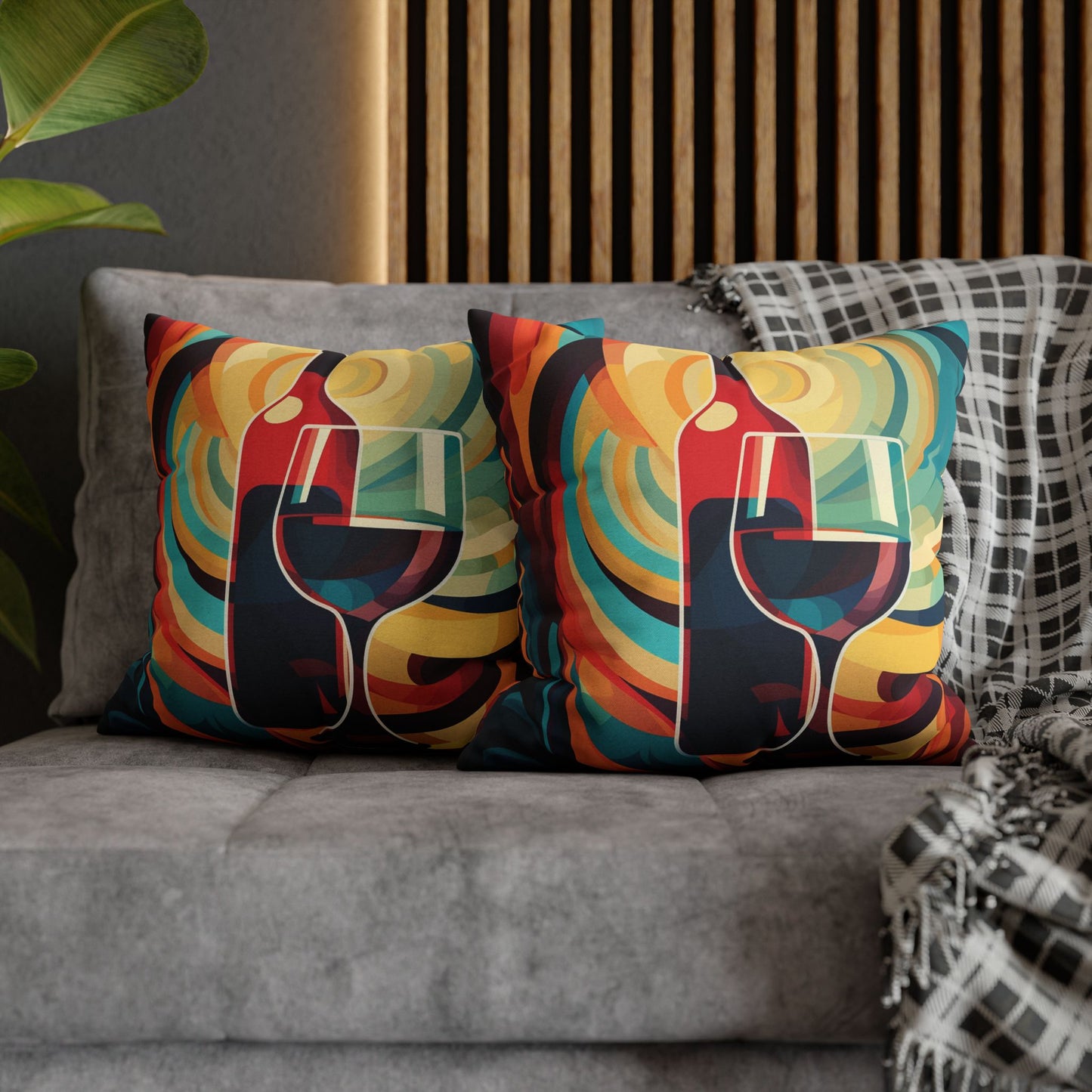 Wine Lover Abstract - Bottle & Glass Design Spun Polyester Square Pillow Case