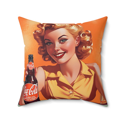 Retro Pop Art Cola Drink Style Vintage Soda Advertisement - Polyester Square Pillow