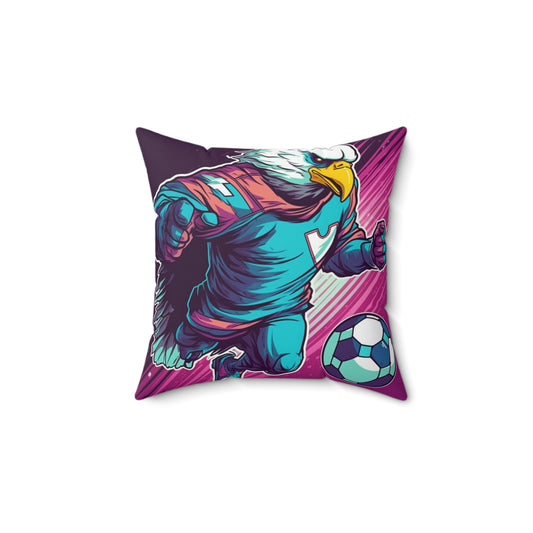 American Bald Eagle Soccer Sport Player Graphic Spun Polyester Square Pillow