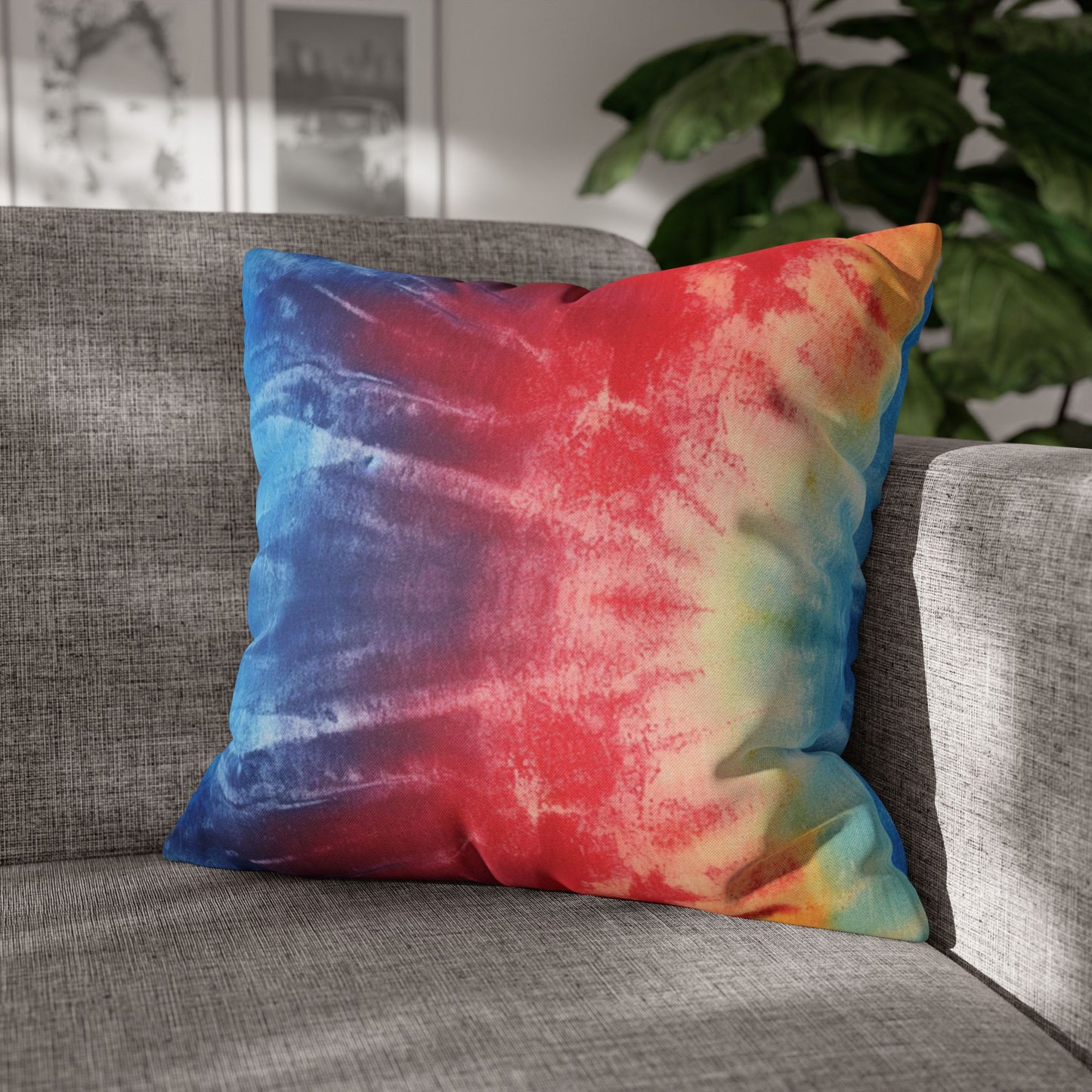 Rainbow Tie-Dye Denim: Vibrant Multi-Color, Fabric Design Spectacle - Spun Polyester Square Pillow Case