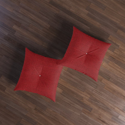 Bold Ruby Red: Denim-Inspired, Passionate Fabric Style - Tufted Floor Pillow, Square