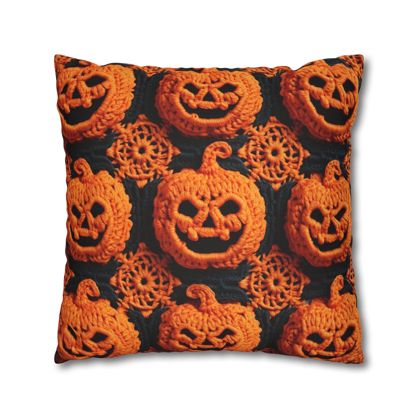 Halloween Crochet Pumpkin Scary Horror Festive Holiday Pattern - Spun Polyester Square Pillow Case