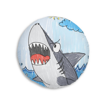 Shark Jaw Teeth Attack Ocean Sea Creature Tufted Floor Pillow, Round