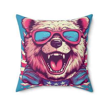 Patriotic Bear USA American Graphic Spun Polyester Square Pillow