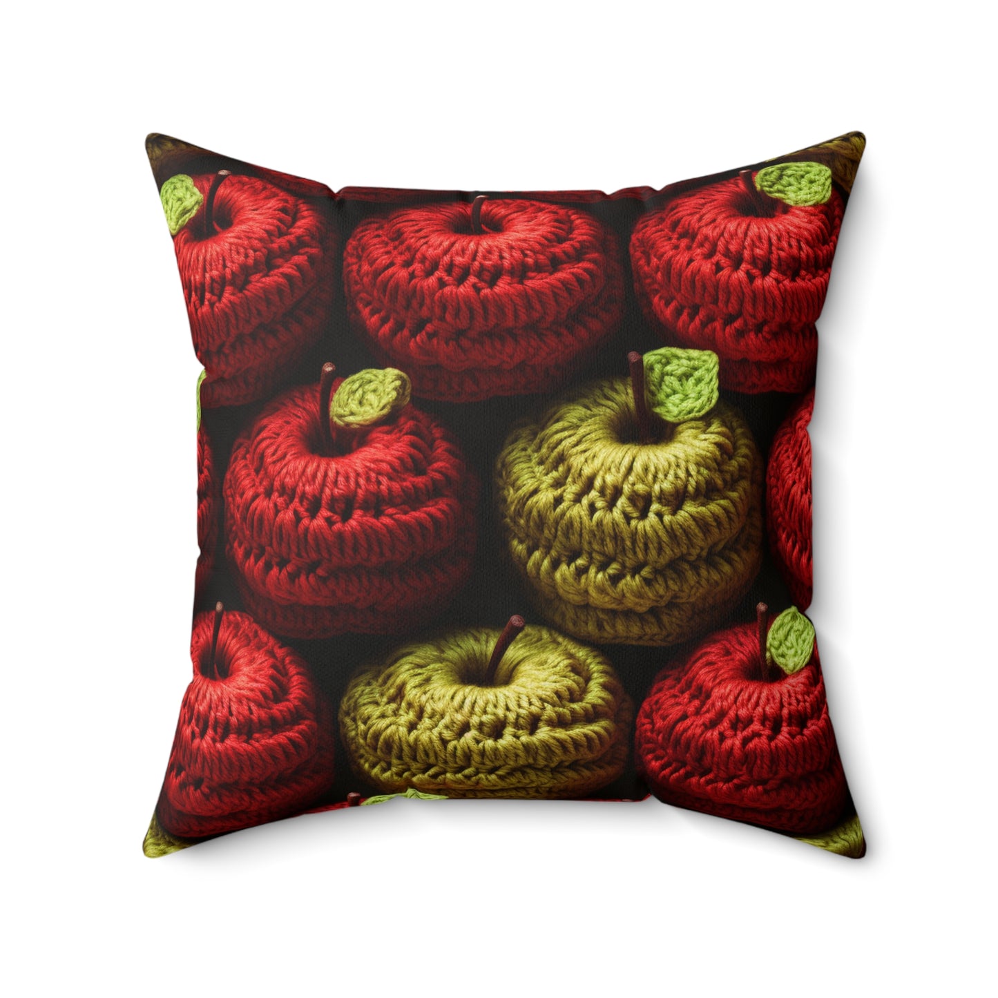 Crochet Apple Amigurumi - Big American Red Apples - Healthy Fruit Snack Design - Spun Polyester Square Pillow