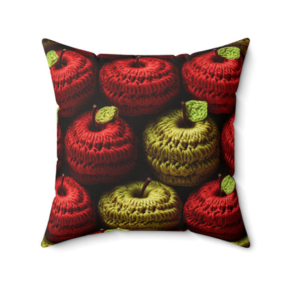 Crochet Apple Amigurumi - Big American Red Apples - Healthy Fruit Snack Design - Spun Polyester Square Pillow