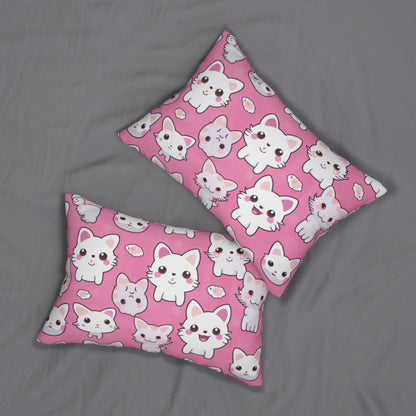 Adorable Cartoon-Style Anime Kitten, Cat, Kitty Pattern - Cute and Colorful - Spun Polyester Lumbar Pillow