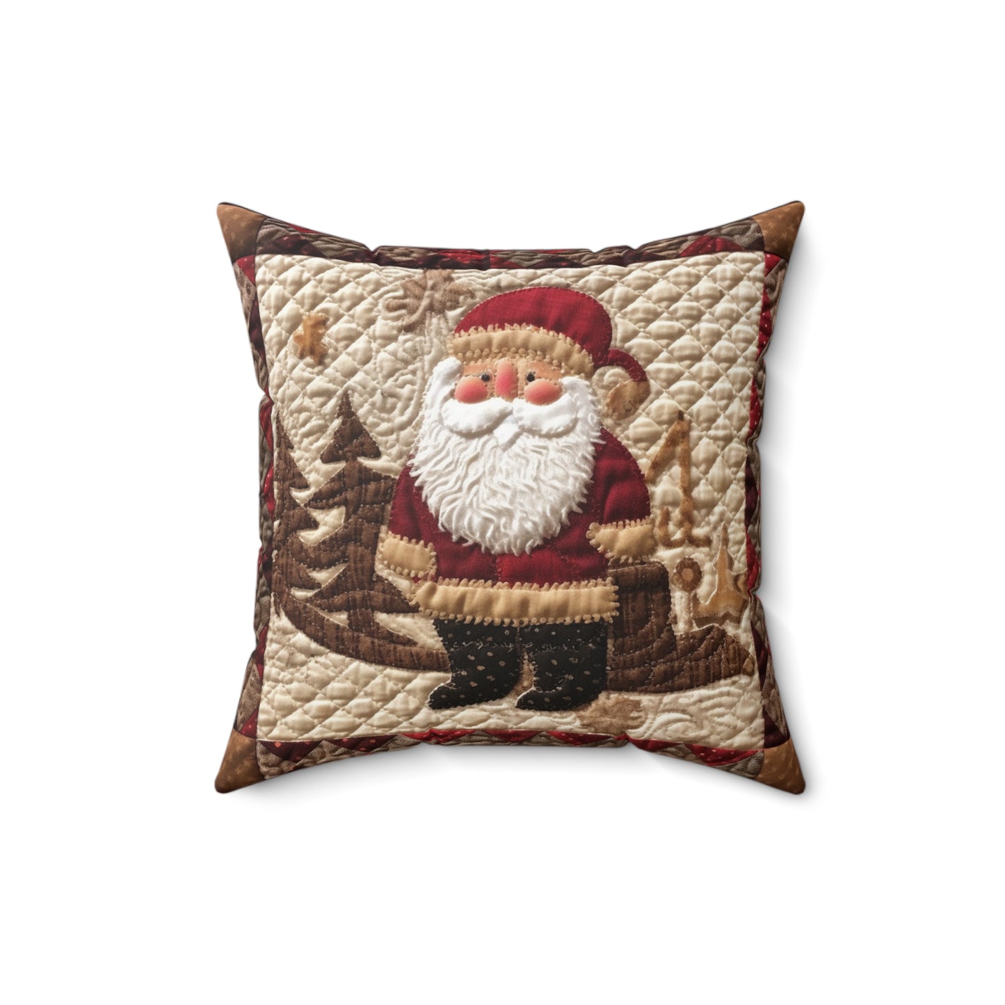 Santa Claus Christmas Farmhouse Quilt: Cozy with Checkered Borders - Spun Polyester Square Pillow