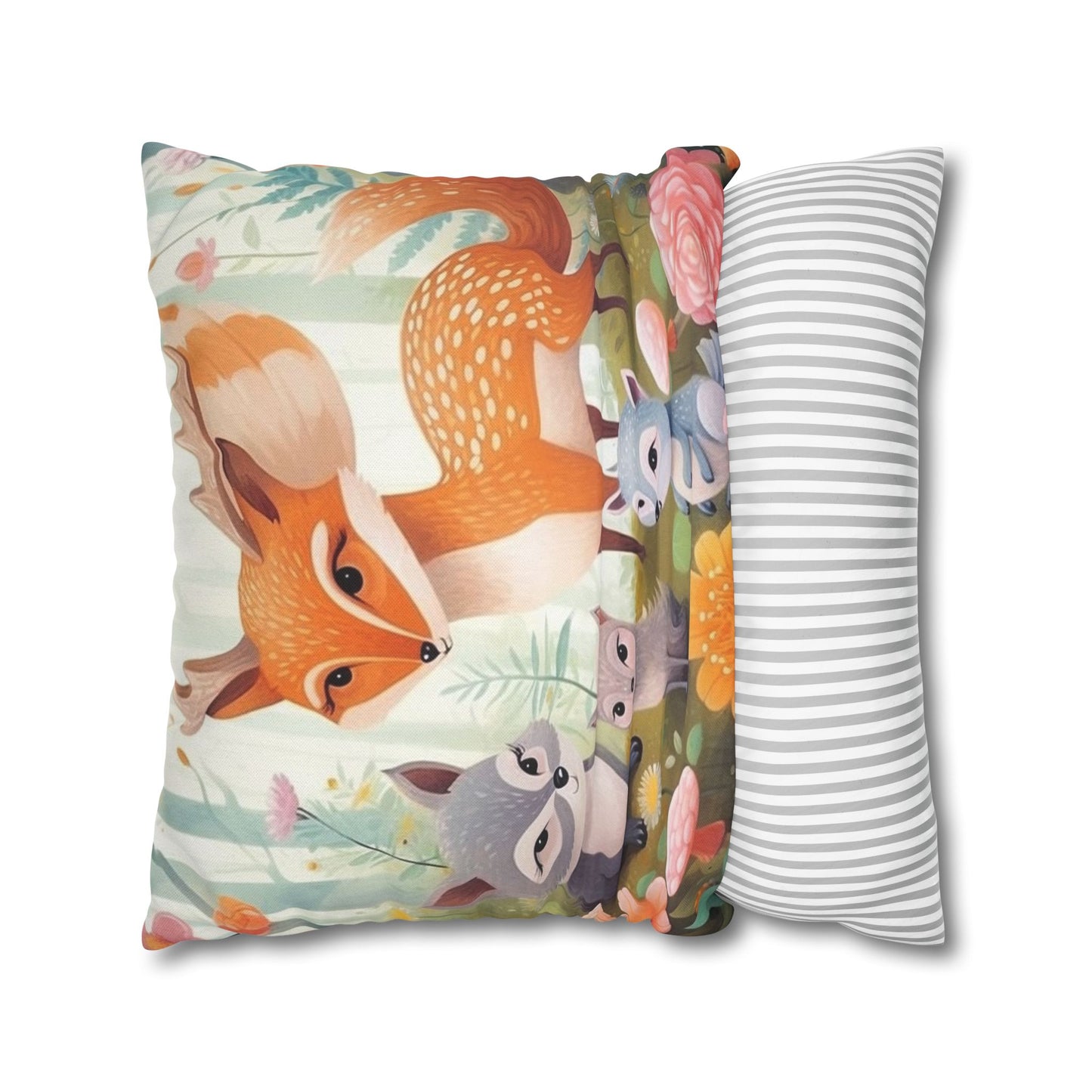 Cute Woodland Creatures Whimsical Animal Art Spun Polyester Square Pillow Case