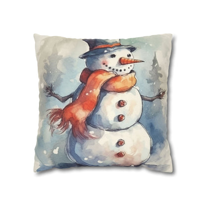 Frosty Winter Snowman - Spun Polyester Square Pillow Case