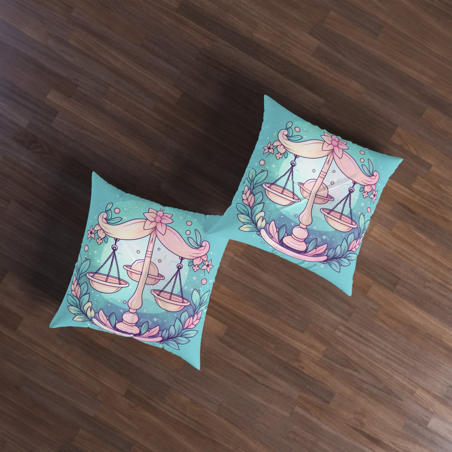 Libra Astrology - Soft Lighting & Pastel Zodiac Sign Symbol - Tufted Floor Pillow, Square