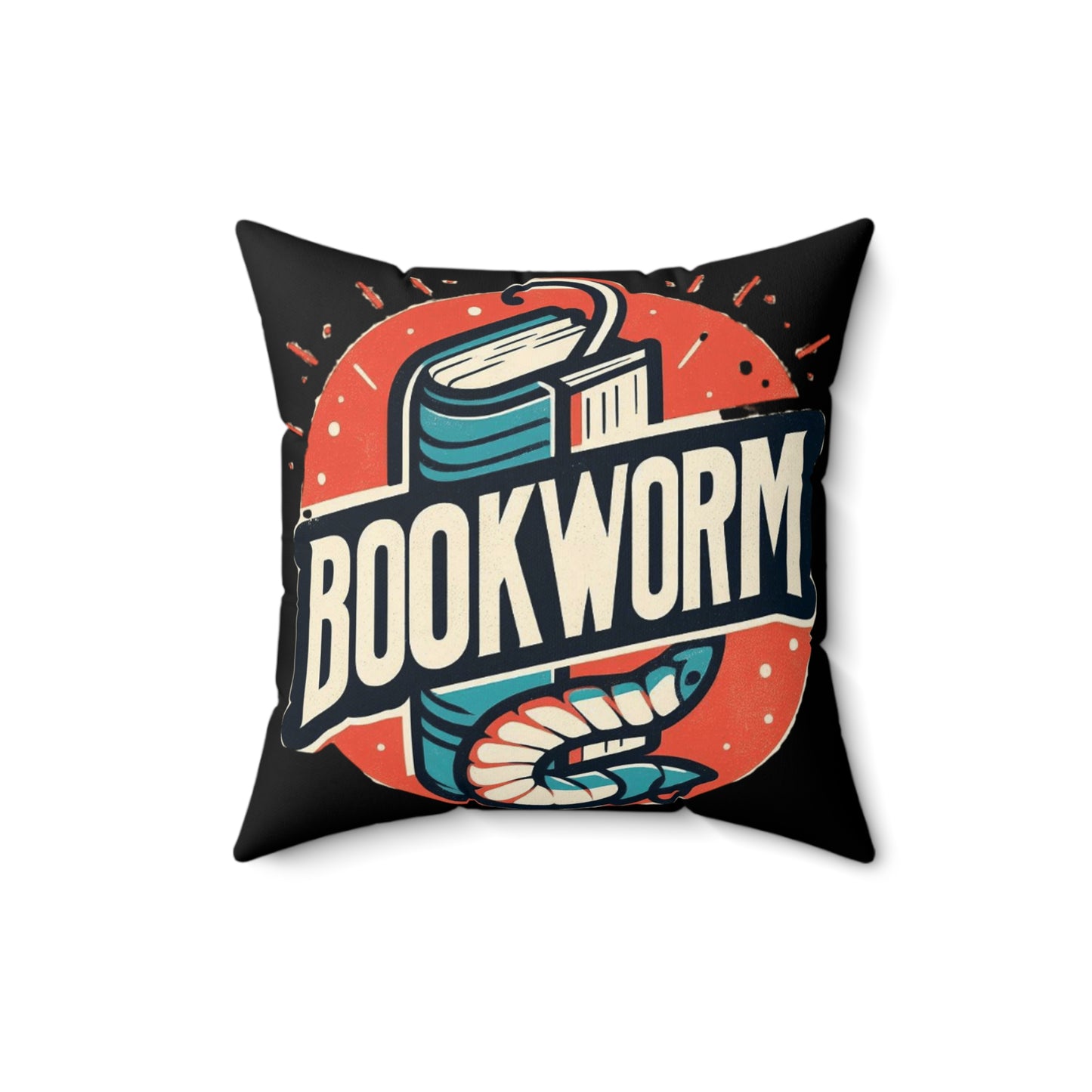 Bookworm Badge Graphic: Retro-Style Book Lover Emblem - Spun Polyester Square Pillow