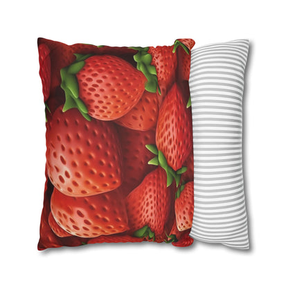 Garden Strawberries- Wild Sweet Gourmet - Farm Growing Ripe Red Fruit -Spun Polyester Square Pillow Case