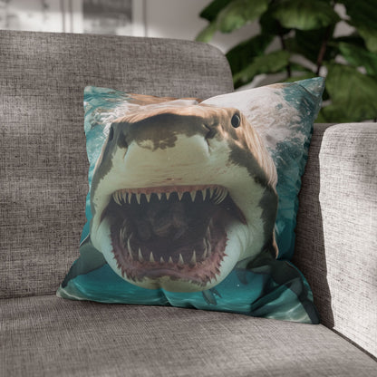 Bull Shark: River Monster Menace - Realistic Dark Water Predator - Spun Polyester Square Pillow Case