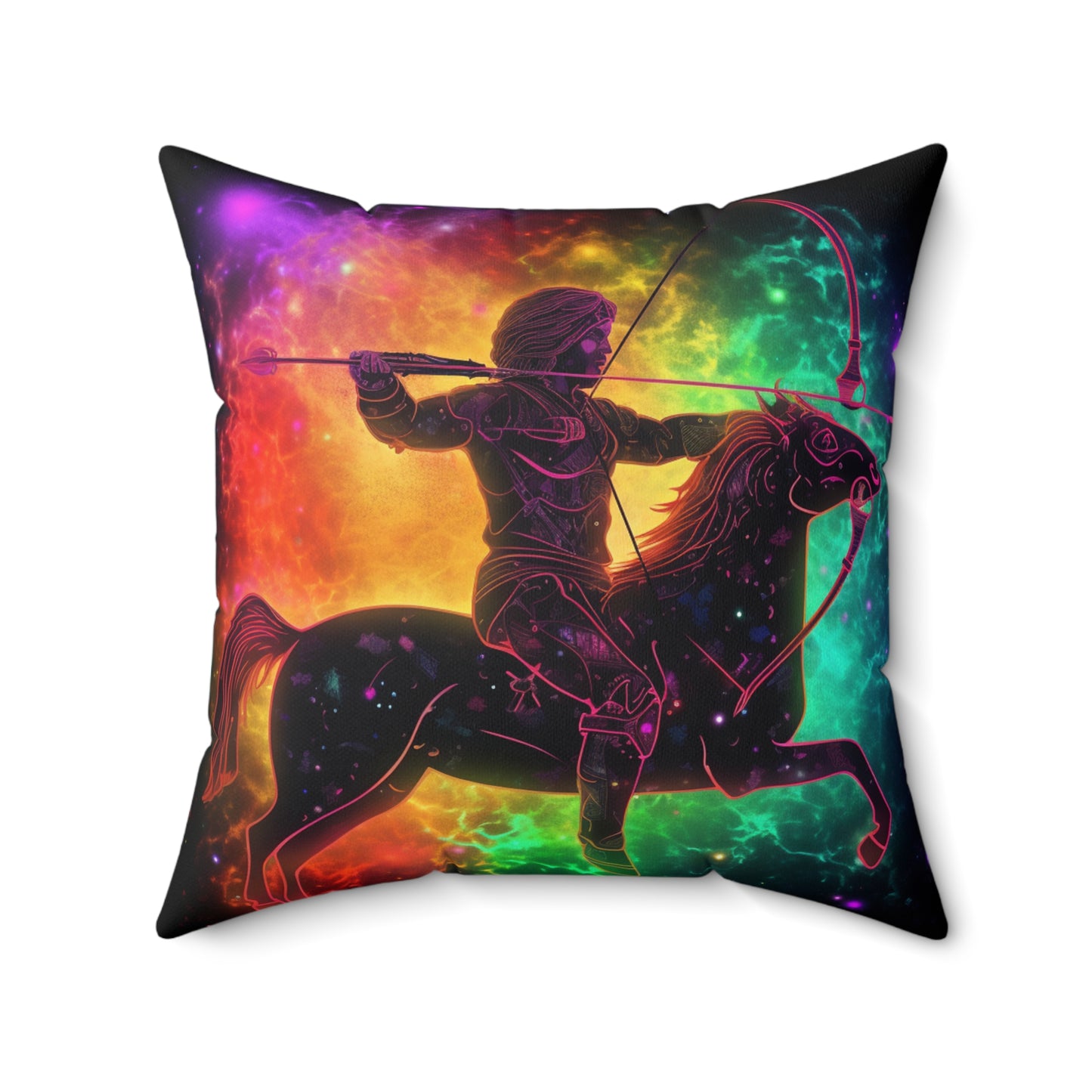 Colorful Sagittarius Zodiac Sign - Star Universe Theme - Spun Polyester Square Pillow