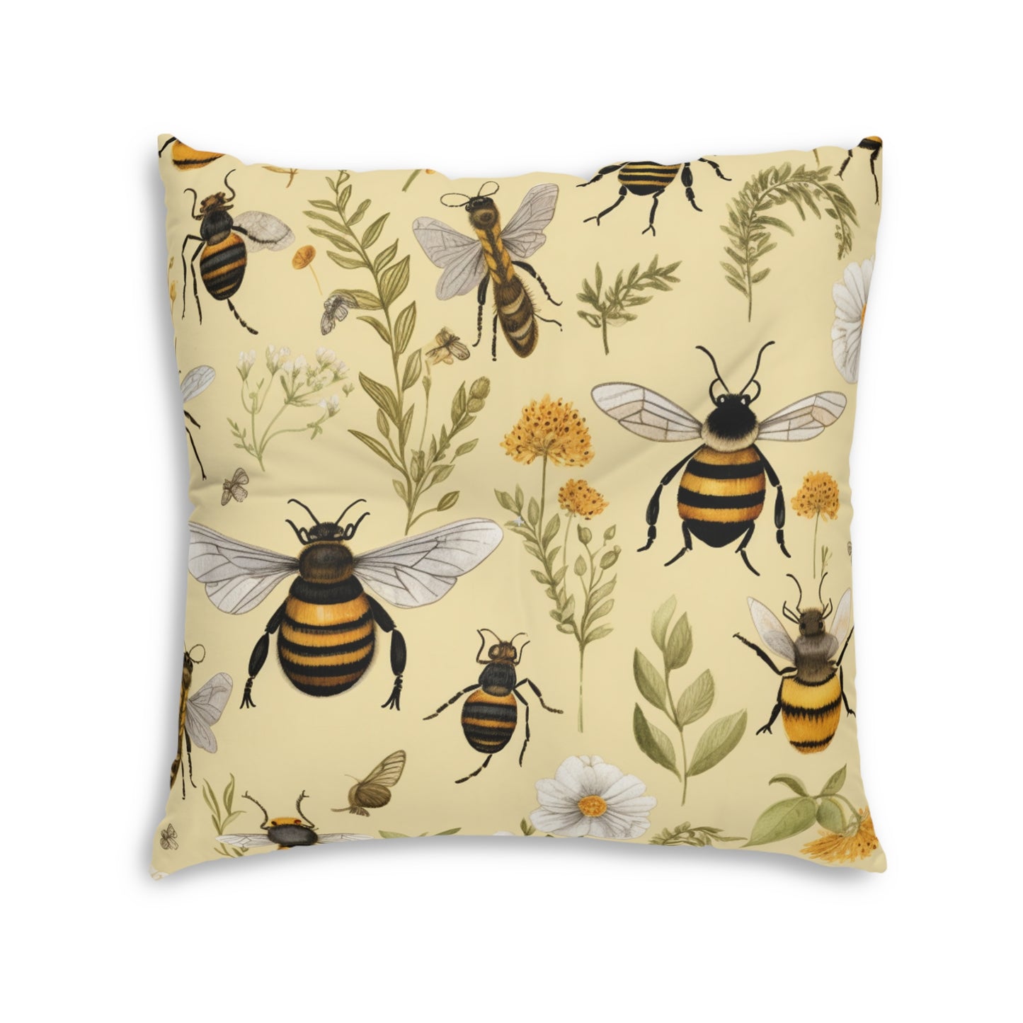 Whimsical Bees & Honeycombs Nature-Friendly Pattern Design Tufted Floor Pillow, Square